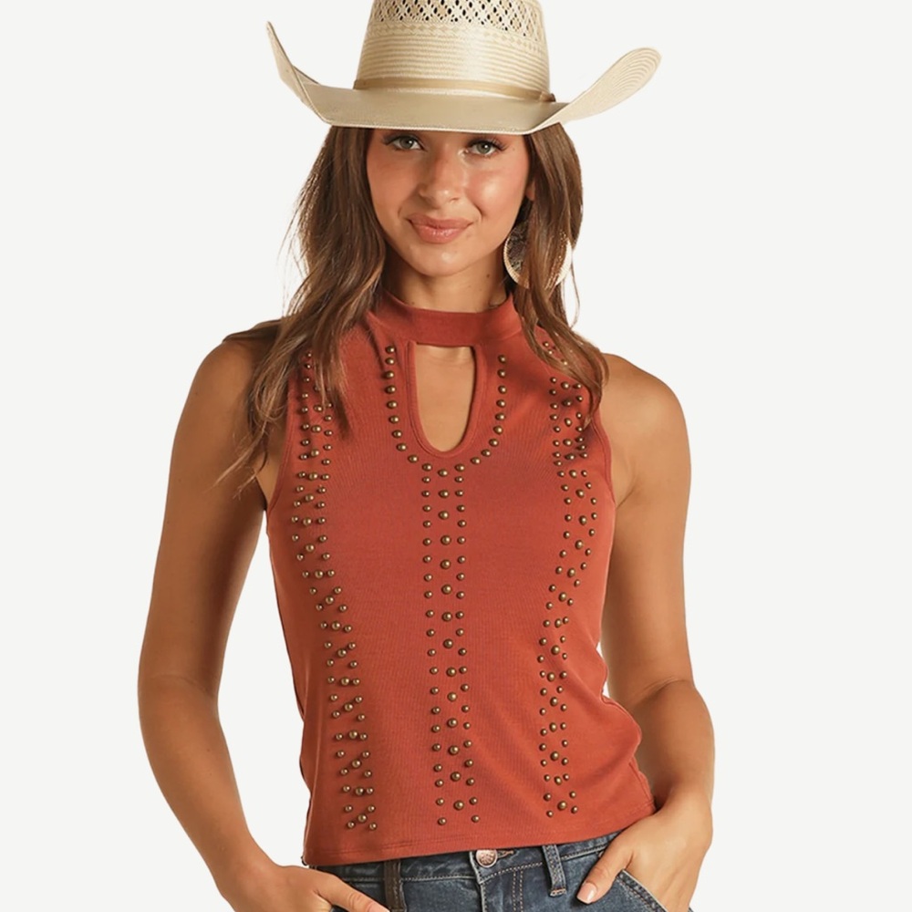 NWOT Rock&Roll Denim Studded Keyhole Tank